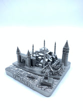 Load image into Gallery viewer, Istanbul City Skyline 3D Model Landmark Replica Square Pewter Silver 4 1/2 Inches