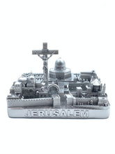 Load image into Gallery viewer, Jerusalem skyline 3D model in pewter silver on a square base