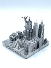 Load image into Gallery viewer, Mexico City Skyline 3D Model Landmark Replica Square Pewter Silver 4 1/2 Inches