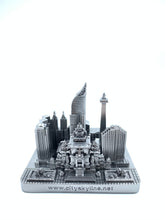 Load image into Gallery viewer, Jakarta Skyline 3D Model Landmark Replica Square Pewter Silver 4 1/2 Inches