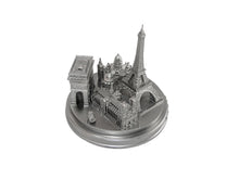Load image into Gallery viewer, Paris City Skyline 3D Model Landmark Replica Round Silver 5 ½ Inches