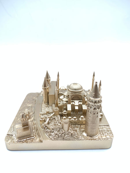 Istanbul City Skyline 3D Model Landmark Replica Square Gold 4 1/2 Inches