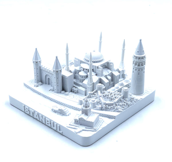 Copy of Istanbul City Skyline 3D Model Landmark Replica Square Matte White 4 1/2 Inches