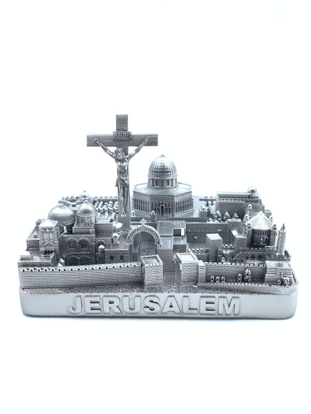 Jerusalem Skyline 3D Model Landmark Replica Square Pewter Silver 4 1/2 Inches
