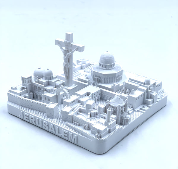 Jerusalem Skyline 3D Model Landmark Replica Square Matte White 4 1/2 Inches