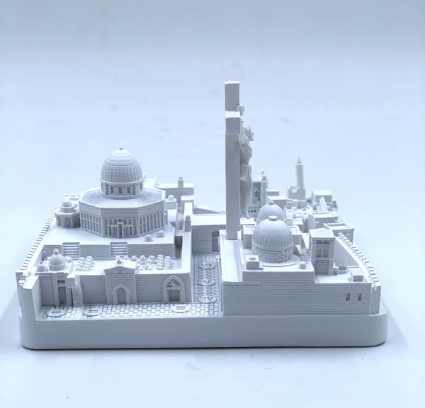 Jerusalem Skyline 3D Model Landmark Replica Square Matte White 4 1/2 Inches