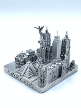 Load image into Gallery viewer, Mexico City Skyline 3D Model Landmark Replica Square Pewter Silver 4 1/2 Inches
