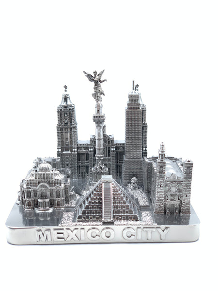 Mexico City Skyline 3D Model Landmark Replica Square Pewter Silver 4 1/2 Inches