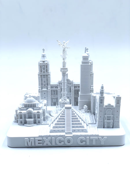 Mexico City Skyline 3D Model Landmark Replica Square Matte White 4 1/2 Inches