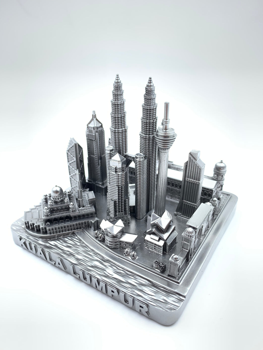 Kuala Lumpur City Skyline 3D Model Landmark Replica Square Pewter Silver 4 1/2 Inches