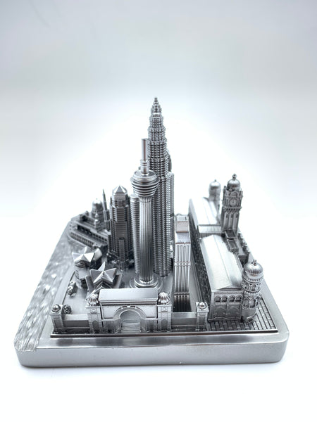 Kuala Lumpur City Skyline 3D Model Landmark Replica Square Pewter Silver 4 1/2 Inches