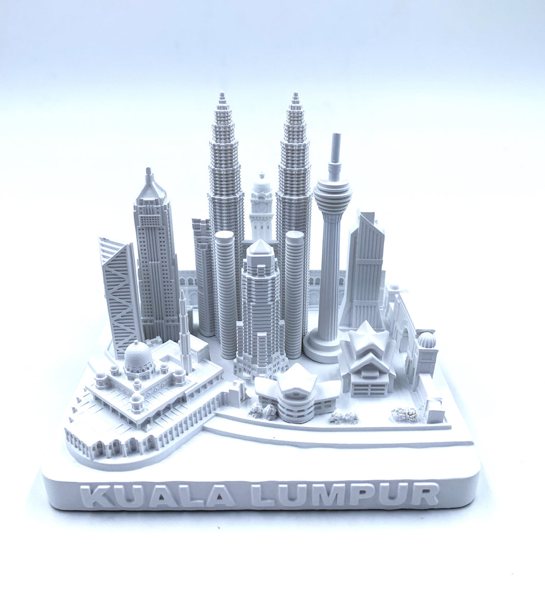 Kuala Lumpur City Skyline 3D Model Landmark Replica Square Matte White 4 1/2 Inches