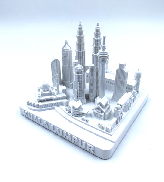 Kuala Lumpur City Skyline 3D Model Landmark Replica Square Matte White 4 1/2 Inches