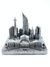 Load image into Gallery viewer, Jakarta Skyline 3D Model Landmark Replica Square Pewter Silver 4 1/2 Inches
