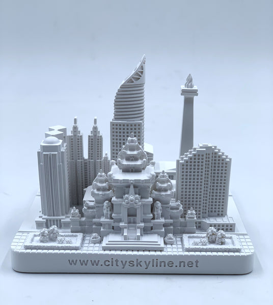 Jakarta City Skyline 3D Model Landmark Replica Square Matte White 4 1/2 Inches