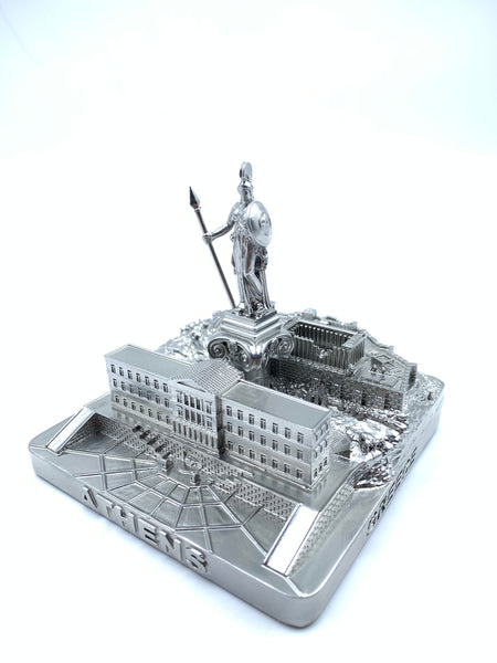 Athens Skyline 3D Model Landmark Replica Square Silver 4 1/2 Inches