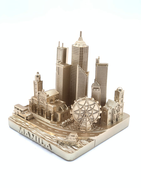 Manila City Skyline 3D Model Landmark Replica Square Gold 4 1/2 Inches