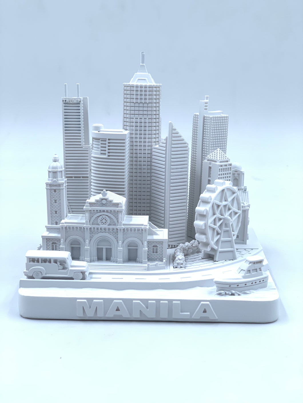 Manila Skyline 3D Model Landmark Replica Square Matte White 4 1/2 Inches