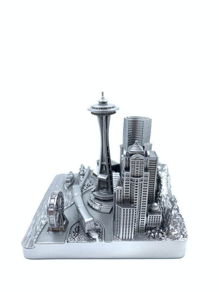 Seatle City Skyline 3D Model Landmark Replica Square Pewter Silver 4 1/2 Inches