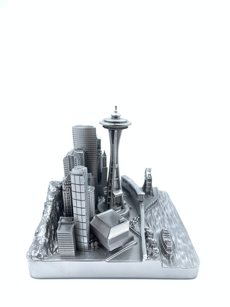 Seatle City Skyline 3D Model Landmark Replica Square Pewter Silver 4 1/2 Inches