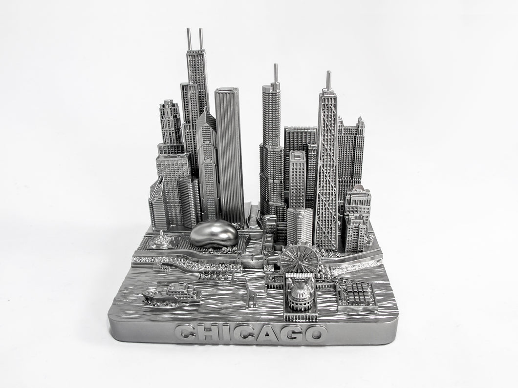 Chicago City Skyline Landmark 3D Model Silver 4 1/2 inches 1026