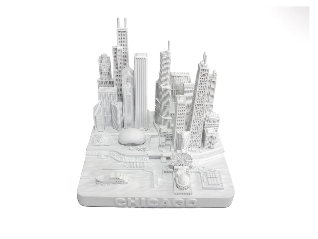 Chicago City Skyline Landmark 3D Model Matte White 4 1/2 Inches 1025