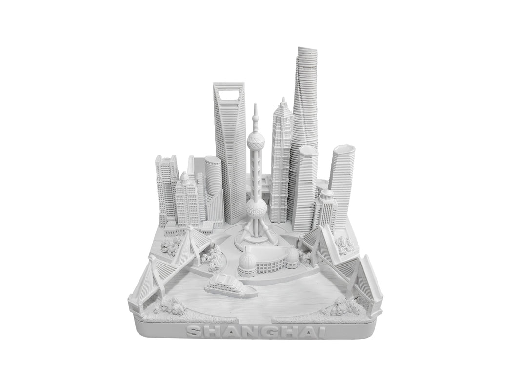Shanghai City Skyline Landmark 3D Model Matte White 4 1/2 Inches 1034