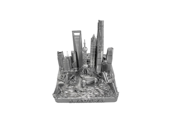 Shanghai City Skyline Landmark 3D Model Silver 4 1/2 Inches 1036