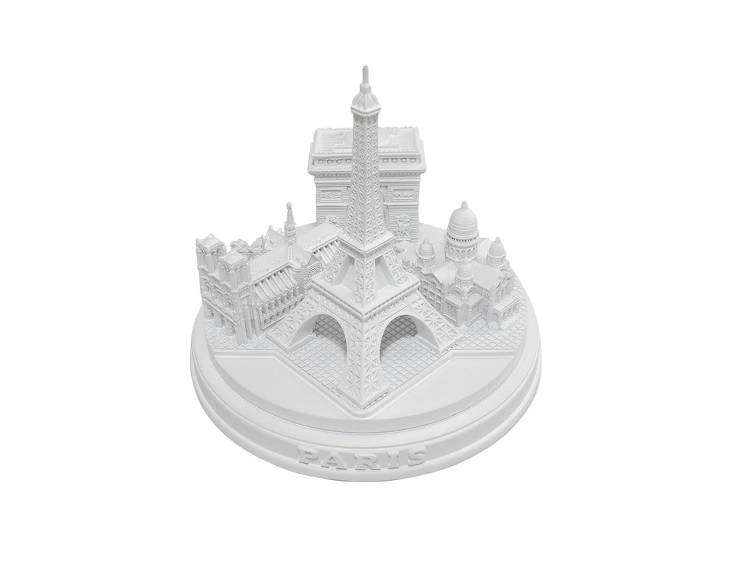 Paris City Matte White Skyline 3D Model Landmark Round Replica 5 1/2 inches