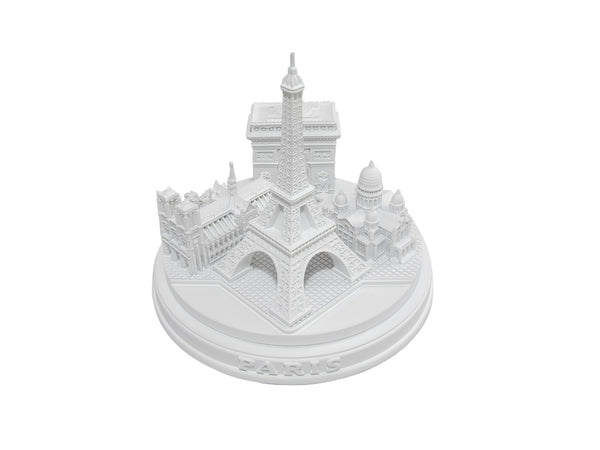 Paris City Matte White Skyline 3D Model Landmark Round Replica 5 1/2 inches