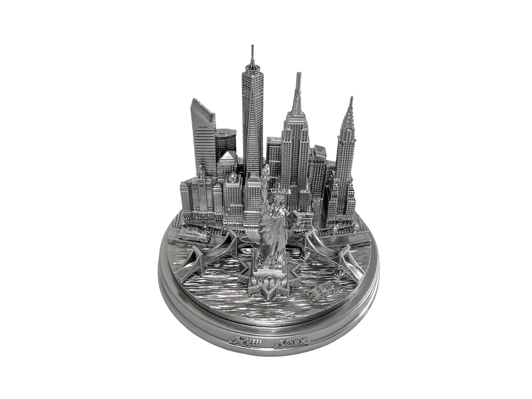 New York City Silver Skyline 3D Model Landmark Round Replica 5 1/2 inches