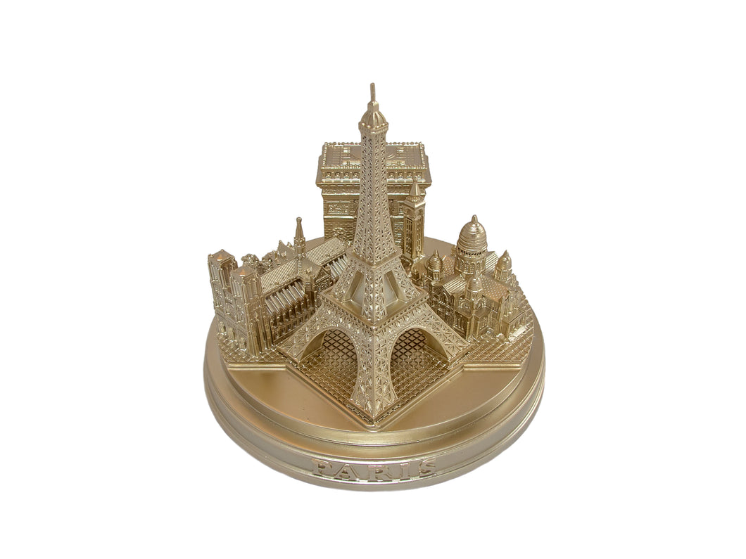 Paris City Skyline 3D Model Landmark Replica Round Rose Gold 5 ½ Inches