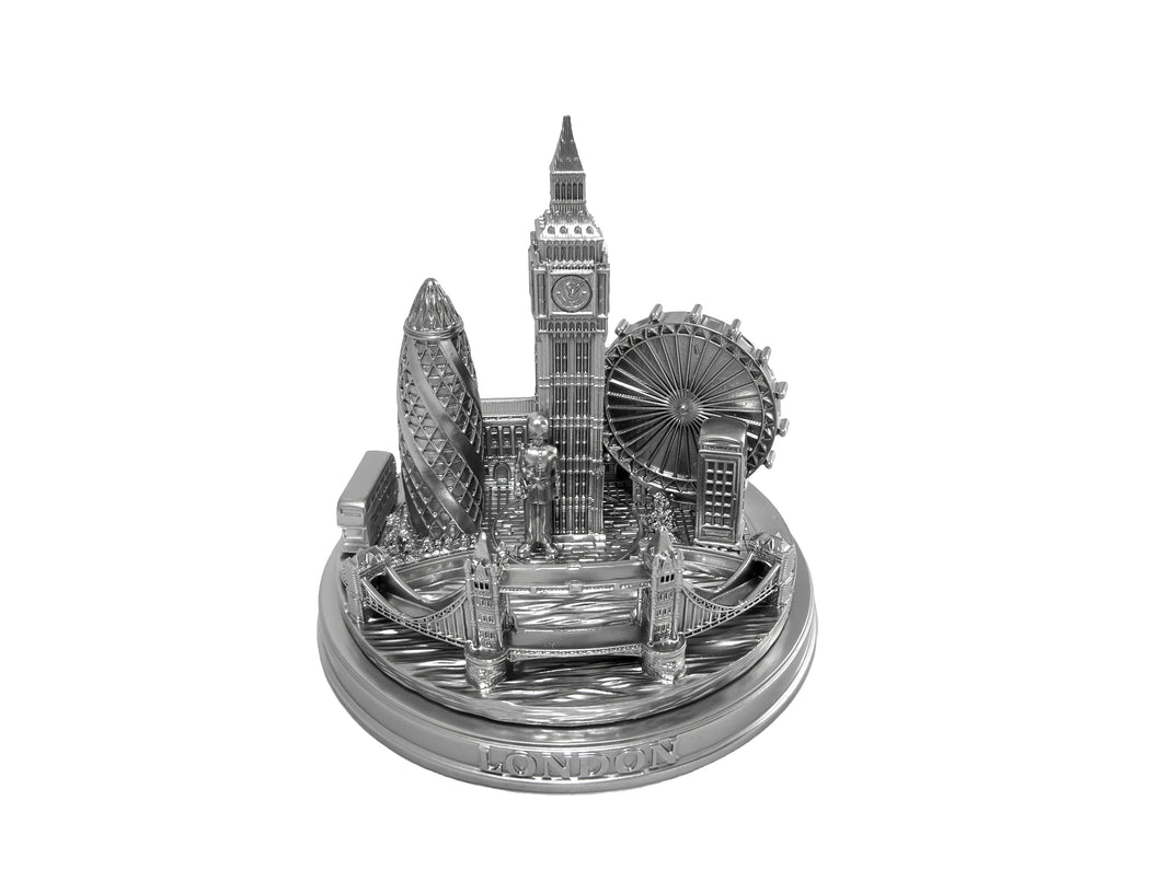 London City Skyline 3D Model Round Silver 5 1/2 Inches