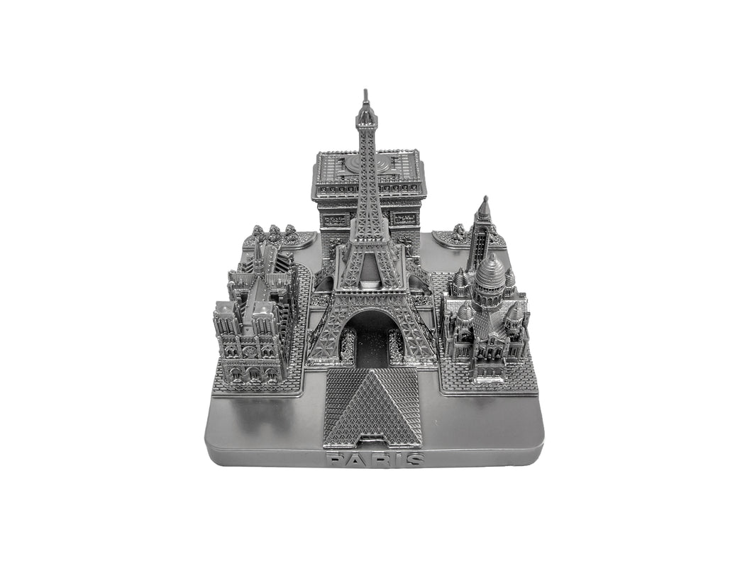 Paris City Skyline 3D Model Landmark Replica Square Silver 4 ½ inches