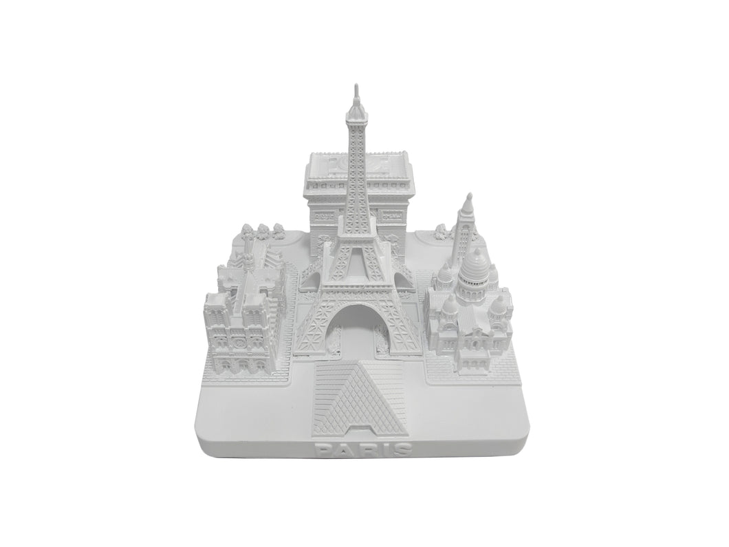 Paris City Skyline 3D Model Landmark Replica Square Matte White 4 ½ Inches