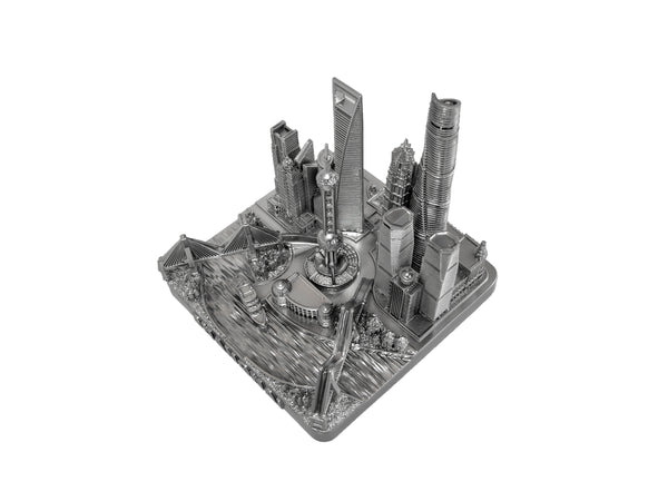 Shanghai City Skyline Landmark 3D Model Silver 4 1/2 Inches 1036