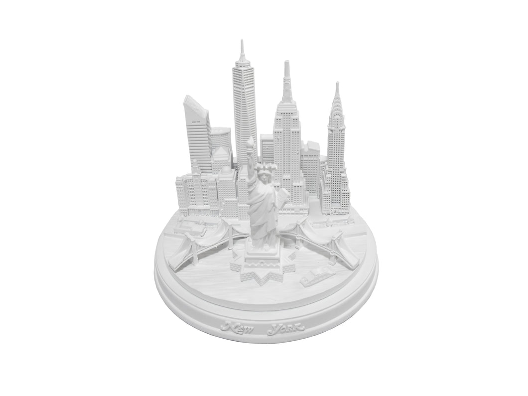 New York City Silver Skyline 3D Model Landmark Round Replica 5 1/2 inches Matte White