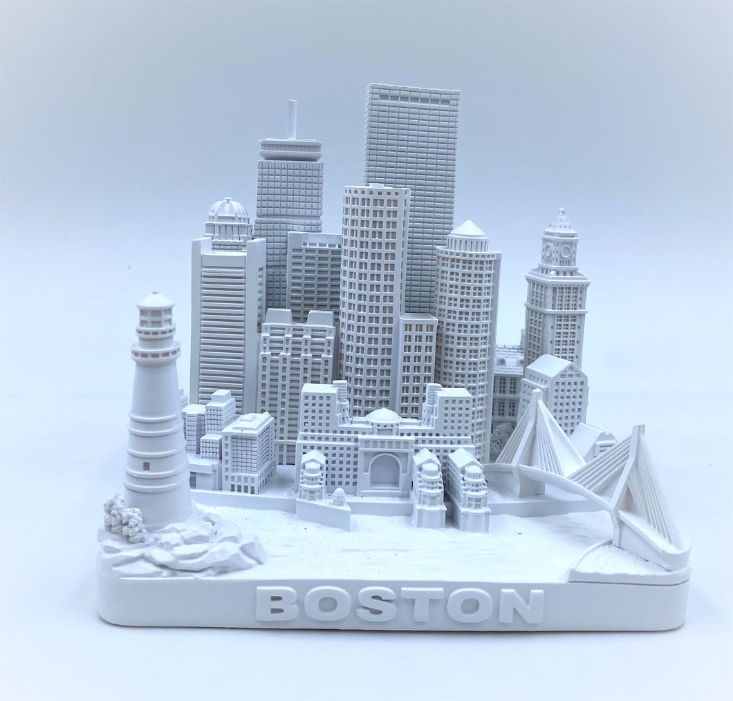 Boston City Skyline 3D Model Matte White 4.5 Inches