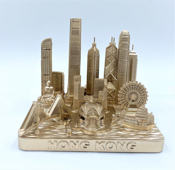 Hong Kong City Skyline 3D Model Rose Gold 4.5 Inches