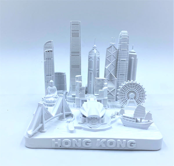 Hong Kong City Skyline 3D Model Matte White 4.5 Inches