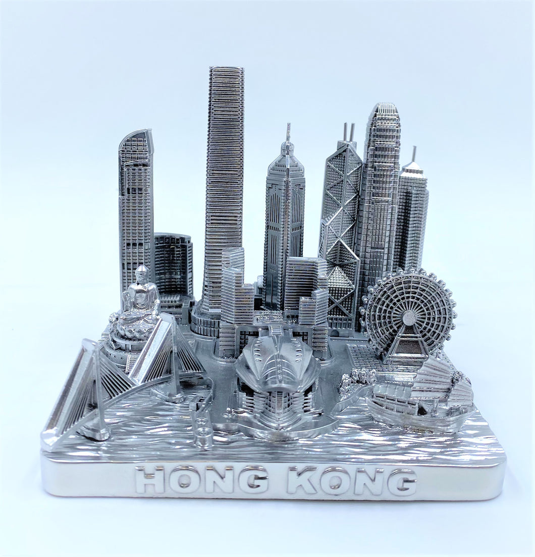 Hong Kong City Skyline 3D Model Silver 4.5 Inches