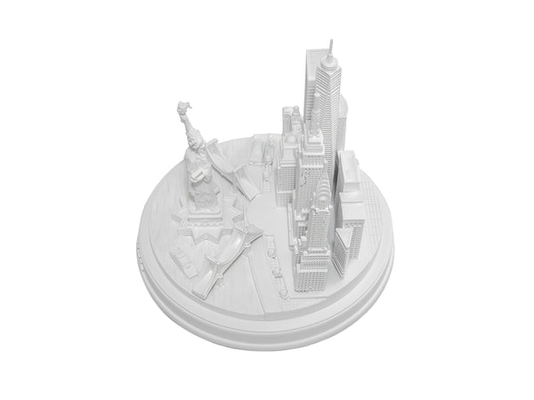 New York City Silver Skyline 3D Model Landmark Round Replica 5 1/2 inches Matte White