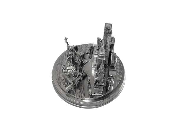 New York City Silver Skyline 3D Model Landmark Round Replica 5 1/2 inches