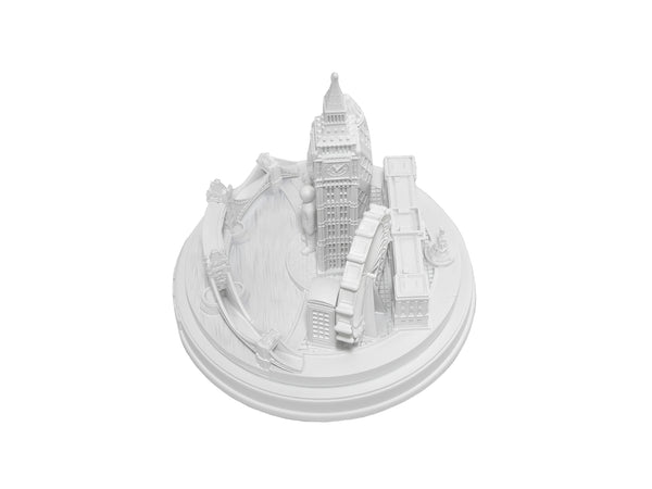 London City Skyline 3D Model Round Matte White 5 1/2 Inches