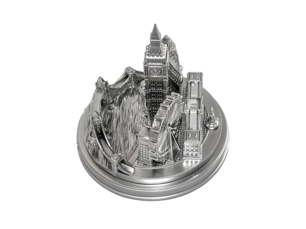 London City Skyline 3D Model Round Silver 5 1/2 Inches