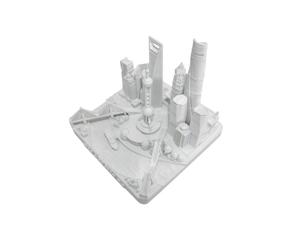 Shanghai City Skyline Landmark 3D Model Matte White 4 1/2 Inches 1034
