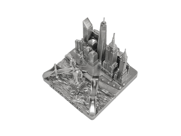 New York City Skyline 3D Model Landmark Replica Square Silver 4 1/2 Inches