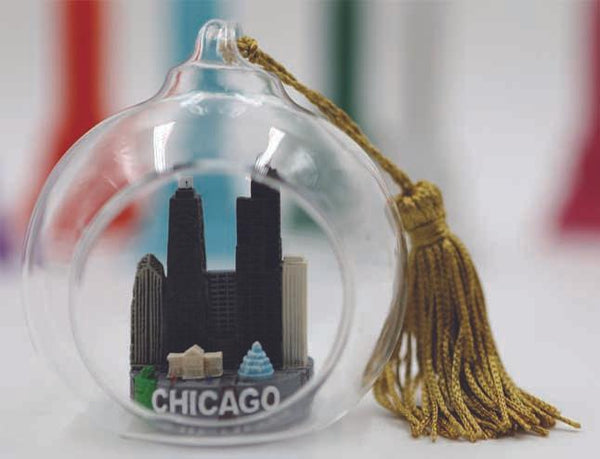Glass Chicago color keepsake Christmas Ornaments 3 inches