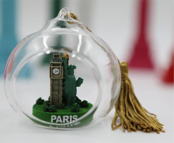 Glass ornament of  London Paris Nyc   keepsake Christmas Ornaments 3 inches